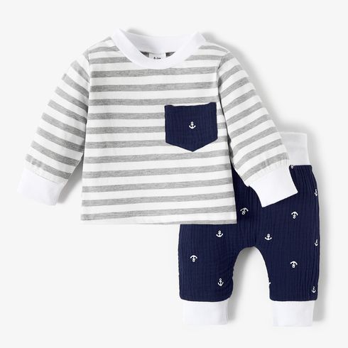 3pcs Baby 95% Cotton Long-sleeve Striped Pullover Set