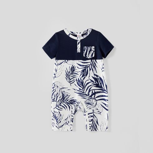 Family Matching Solid Splicing Plant Print Sleeveless Midi Dresses and Short-sleeve T-shirts Sets royalblue big image 11