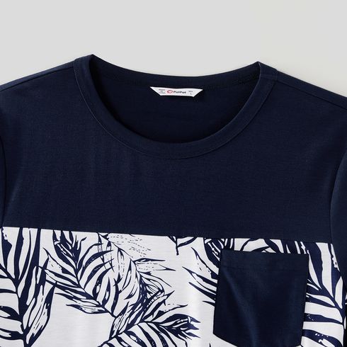 Family Matching Solid Splicing Plant Print Sleeveless Midi Dresses and Short-sleeve T-shirts Sets royalblue big image 9