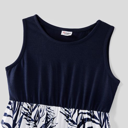 Family Matching Solid Splicing Plant Print Sleeveless Midi Dresses and Short-sleeve T-shirts Sets royalblue big image 7