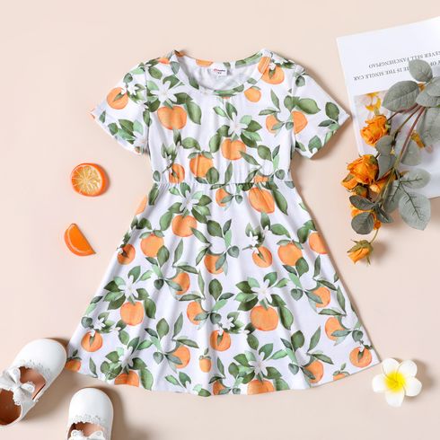 Toddler Girl Floral Orange Print Short-sleeve Dress