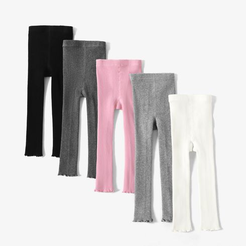 Baby / Toddler Girl Solid Knitted Ruffled Leggings