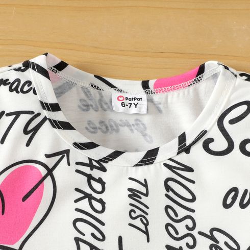 Kid Girl Letter Heart Print Short-sleeve Dress White big image 3