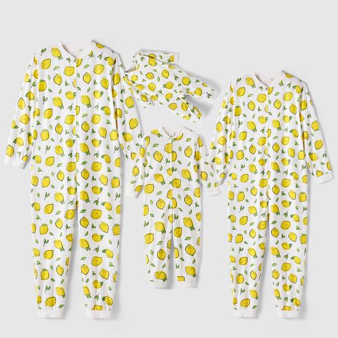 Family Matching All Over Lemon Print Long-sleeve Zip Onesies Pajamas Sets (Flame Resistant)