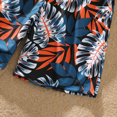 Family Matching Solid Splicing Palm Leaf Print Spaghetti Strap One-Piece Swimsuit and Swim Trunks Shorts Blue big image 10