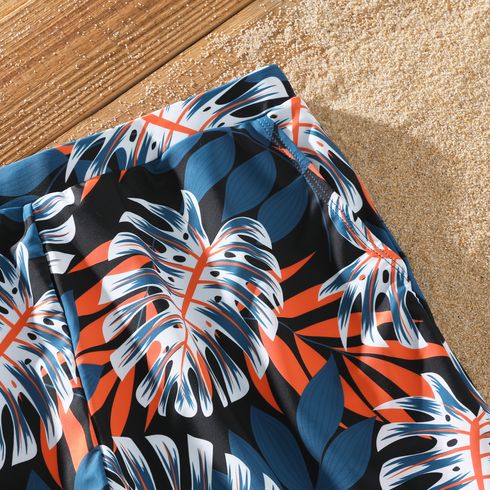 Family Matching Solid Splicing Palm Leaf Print Spaghetti Strap One-Piece Swimsuit and Swim Trunks Shorts Blue big image 9