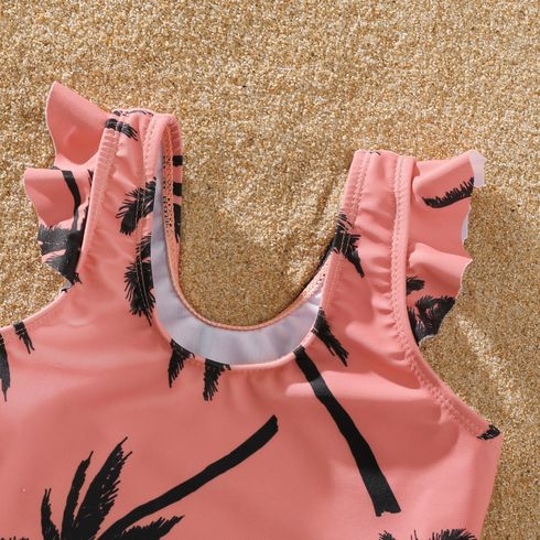 Family Matching All Over Coconut Tree Print Pink Swim Trunks Shorts and Spaghetti Strap One-Piece Swimsuit Mauve Pink big image 10