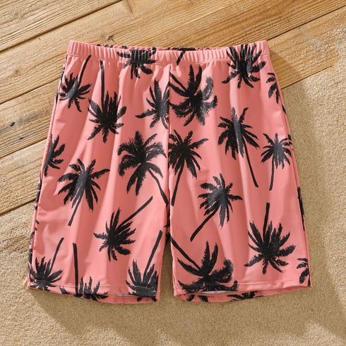 Family Matching All Over Coconut Tree Print Pink Swim Trunks Shorts and Spaghetti Strap One-Piece Swimsuit Mauve Pink big image 6