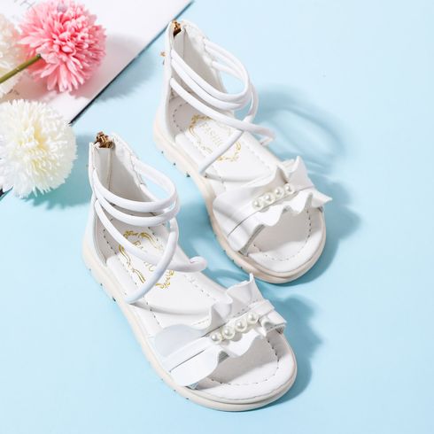 Toddler / Kid Faux Pearl Decor Ruched Vamp Criss Cross Braided Sandals