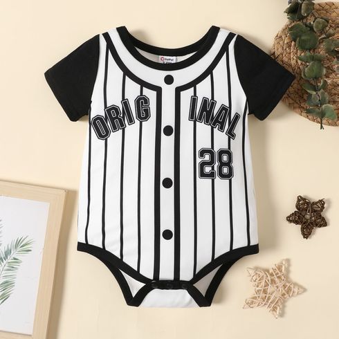 Baby Boy Splicing Short-sleeve Letter Print Striped Romper