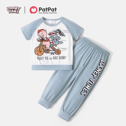 Looney Tunes 2pcs Toddler Boy/Girl Letter Print Short Raglan Sleeve Tee and Elasticized Pants Set
