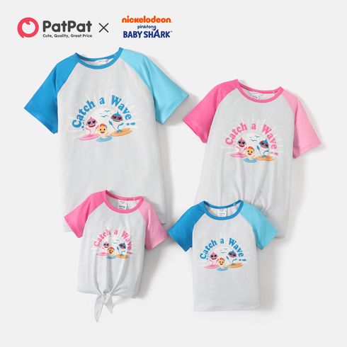 Baby Shark Family Matching Raglan-sleeve Cartoon Shark and Letter Print Tees