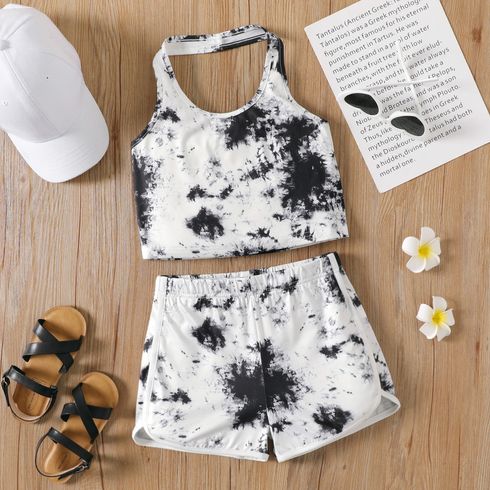 2pcs Kid Girl Tie Dyed Halter Camisole and Elasticized Shorts Set