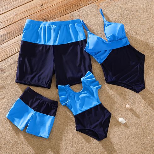 Family Matching Colorblock Spaghetti Strap One-Piece Swimsuit and Swim Trunks Shorts