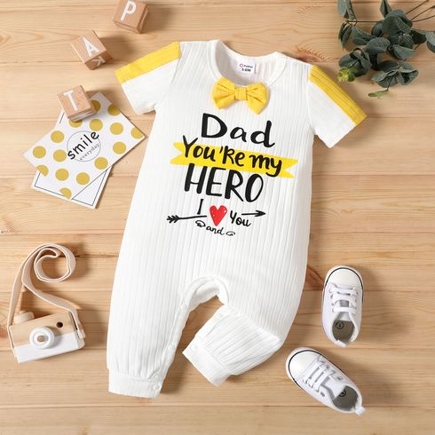 Baby Boy/Girl Ribbed Colorblock Short-sleeve Letter Print Jumpsuit