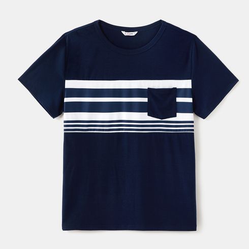 Family Matching Colorblock Button Front Sleeveless Maxi Dresses and Short-sleeve T-shirts Sets royalblue big image 7
