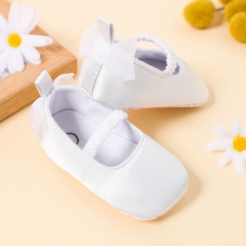 Baby / Toddler Back Bow Decor Elastic Strap White Baptism Shoes
