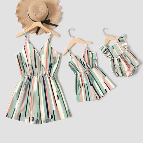 Family Matching Striped V Neck Spaghetti Strap Romper for Mom and Me