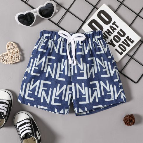 100% Cotton Baby Boy All Over Letter Print Denim Shorts