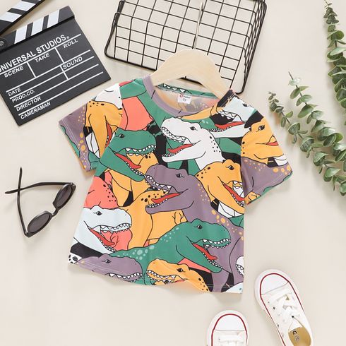 Toddler Boy Colorful Animal Dinosaur Print Short-sleeve Tee