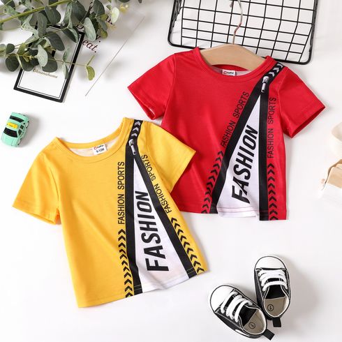 Baby Boy Letter Print Colorblock Short-sleeve T-shirt