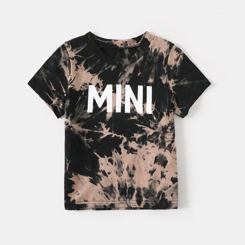 100% Cotton Short-sleeve Tie Dye Letter Print T-shirts for Mom and Me Black big image 8