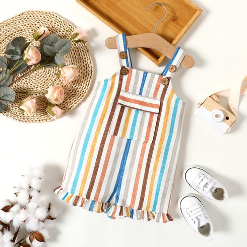 Baby Girl Colorful Striped Ruffle Overalls Shorts