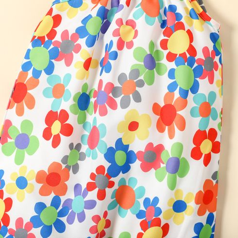 Baby Girl All Over Colorful Floral Print Spaghetti Strap Jumpsuit MultiColour big image 4