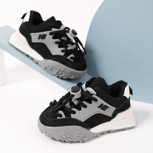 Toddler Letter Detail Black Lace Up Sneakers