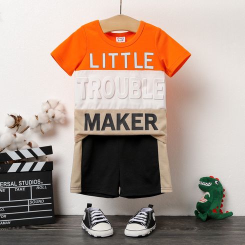2pcs Baby Boy Letter Print Colorblock Short-sleeve T-shirt and Shorts Set
