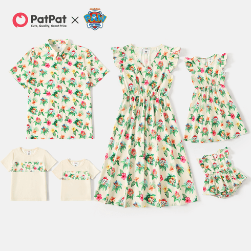 PAW Patrol Family Matching Allover Floral V Neck Flutter-sleeve Dresses and Short-sleeve Tops Sets