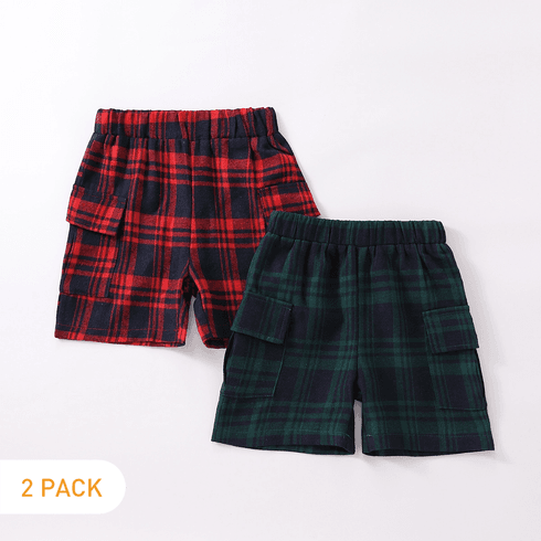 2-Pack Toddler Boy Casual Plaid Pocket Design Elasticized Shorts