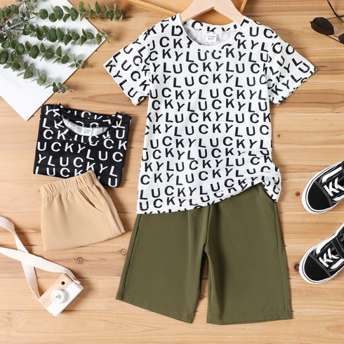2pcs Kid Boy Letter Allover Print Short-sleeve Tee and Elasticized Shorts Set