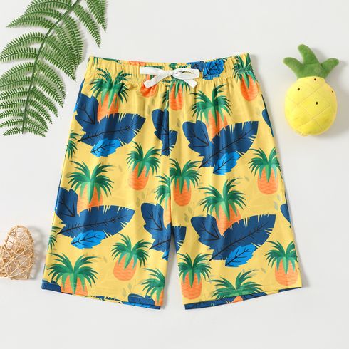 Kid Boy Floral Leaf Pineapple Print Elasticized Shorts