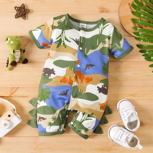 Baby Boy All Over Dinosaur Print Camouflage Short-sleeve Romper