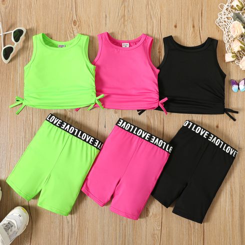 2pcs Toddler Girl Bowknot Design Tank Top and Letter Print Shorts Sporty Set