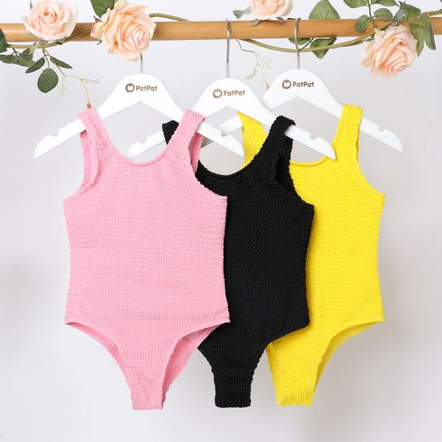 Kid Girl Solid Color Textured Onepiece Swimsuit