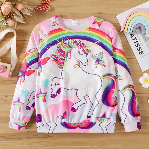 Kid Girl Unicorn Rainbow Butterfly Print Pullover Sweatshirt
