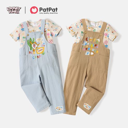 Looney Tunes 2pcs Toddler Boy Letter Print Short-sleeve Tee and  Cotton Overalls Set
