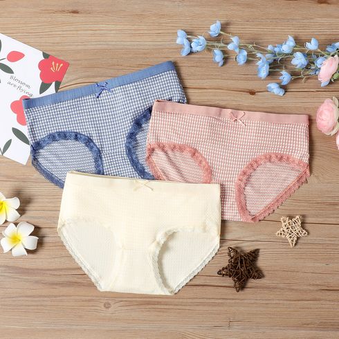 Kid Girl Plaid Lace Design Briefs Underwear