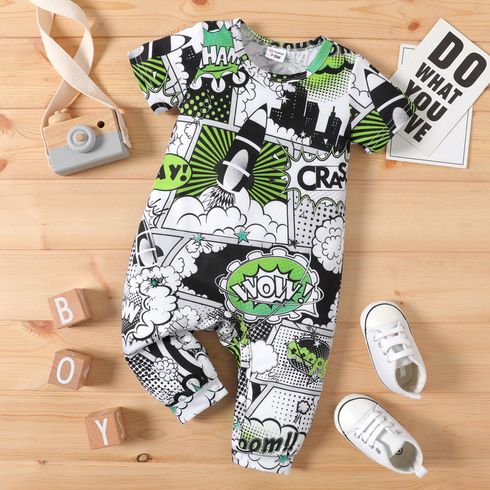 Baby Boy Allover Comics Print Short-sleeve Jumpsuit