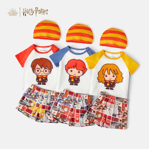 Harry Potter 3pcs Toddler Girl/Boy Figure Print Short Raglan Sleeve Tee, Elasticized Shorts and Stripe Cap Set