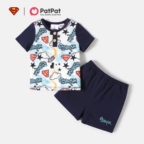 Superman 2pcs Baby Boy Cotton Short-sleeve Allover Print T-shirt and Shorts Set