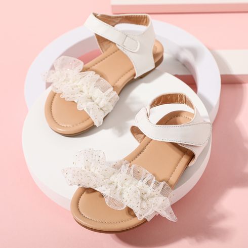 Toddler / Kid Mesh Lace Ruched White Sandals