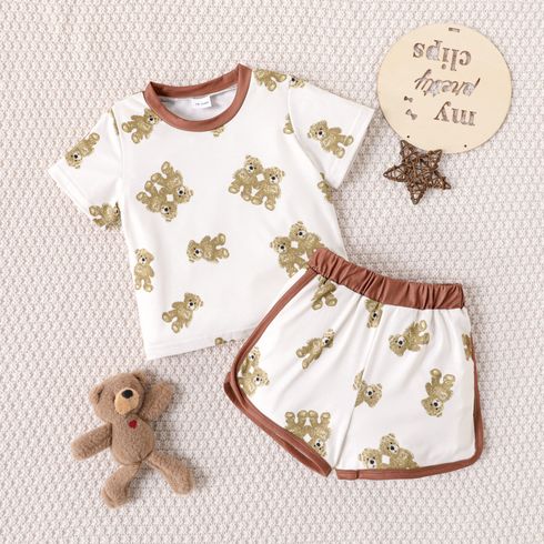Dear Bear Toddler 2pcs Teddy Bear Allover Short-sleeve T-shirt Top and Shorts Set