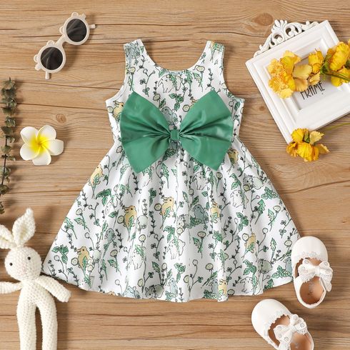 Baby Girl Bow Front Allover Rabbit Print Tank Dress