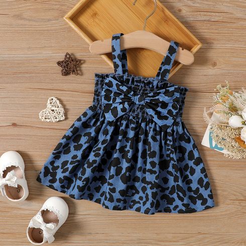 Baby Girl Blue Leopard Bow Front Shirred Cami Dress