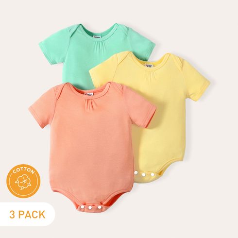 3-Pack Baby Girl Round Neck Short-sleeve Rompers Set