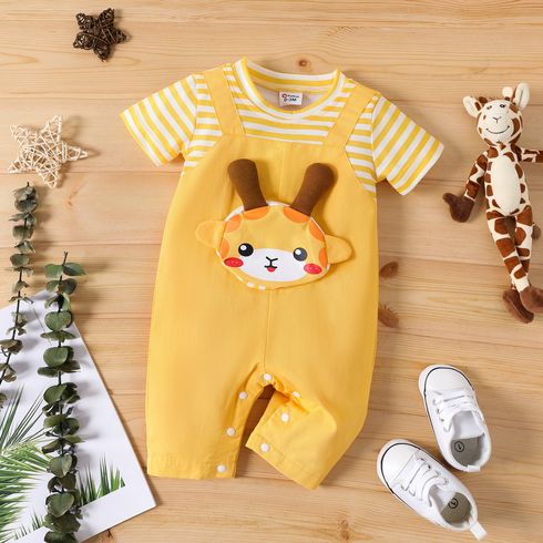 100% Cotton Baby Boy/Girl Yellow Striped Short-sleeve 3D Cartoon Giraffe Design Jumpsuit