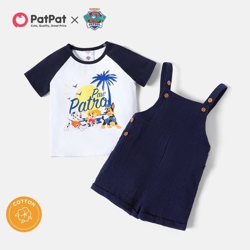 PAW Patrol 2pcs Toddler Boy Letter Print Short Raglan Sleeve Cotton Tee and Overalls Set